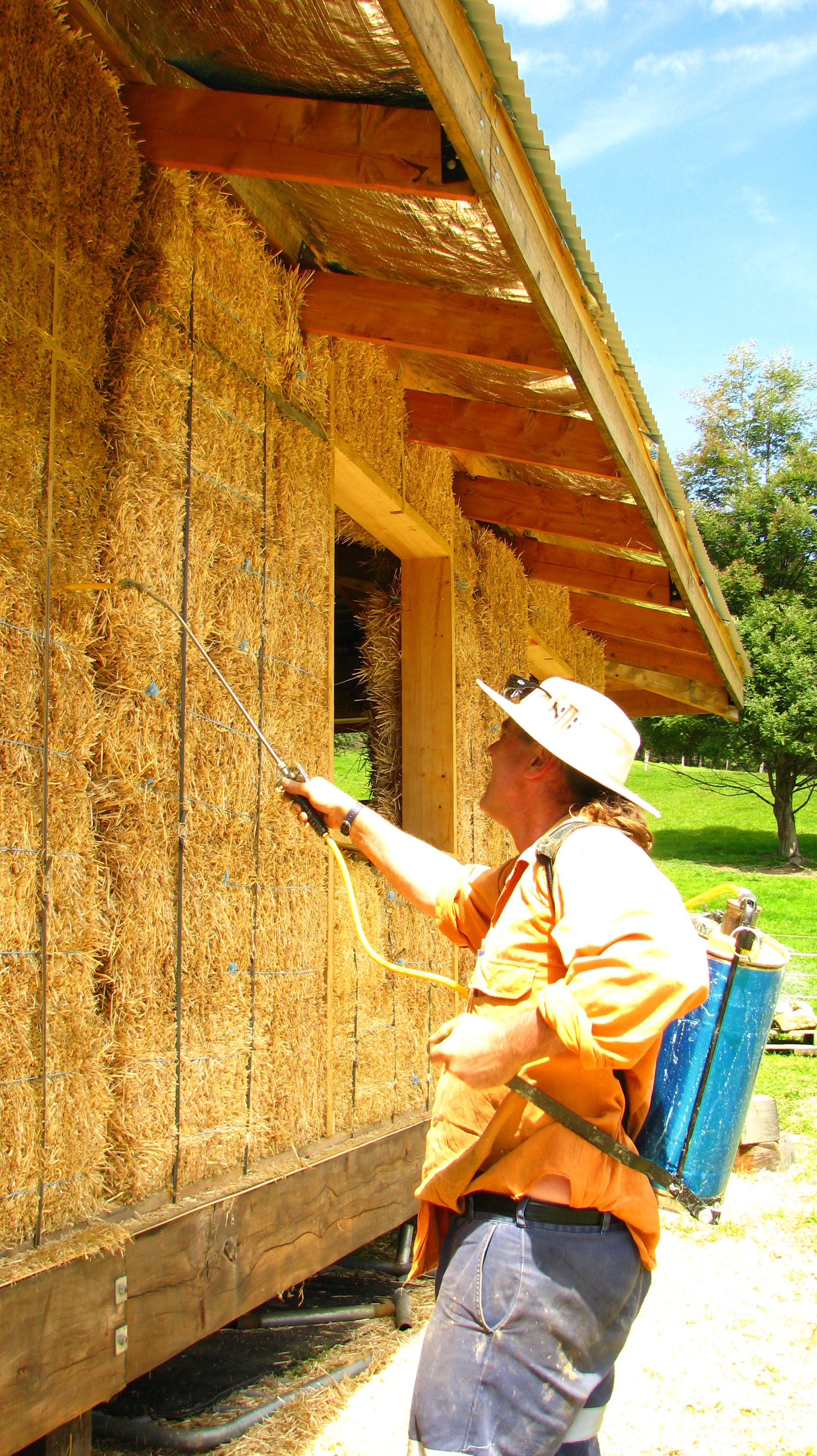 Backpack spraying the slip coat