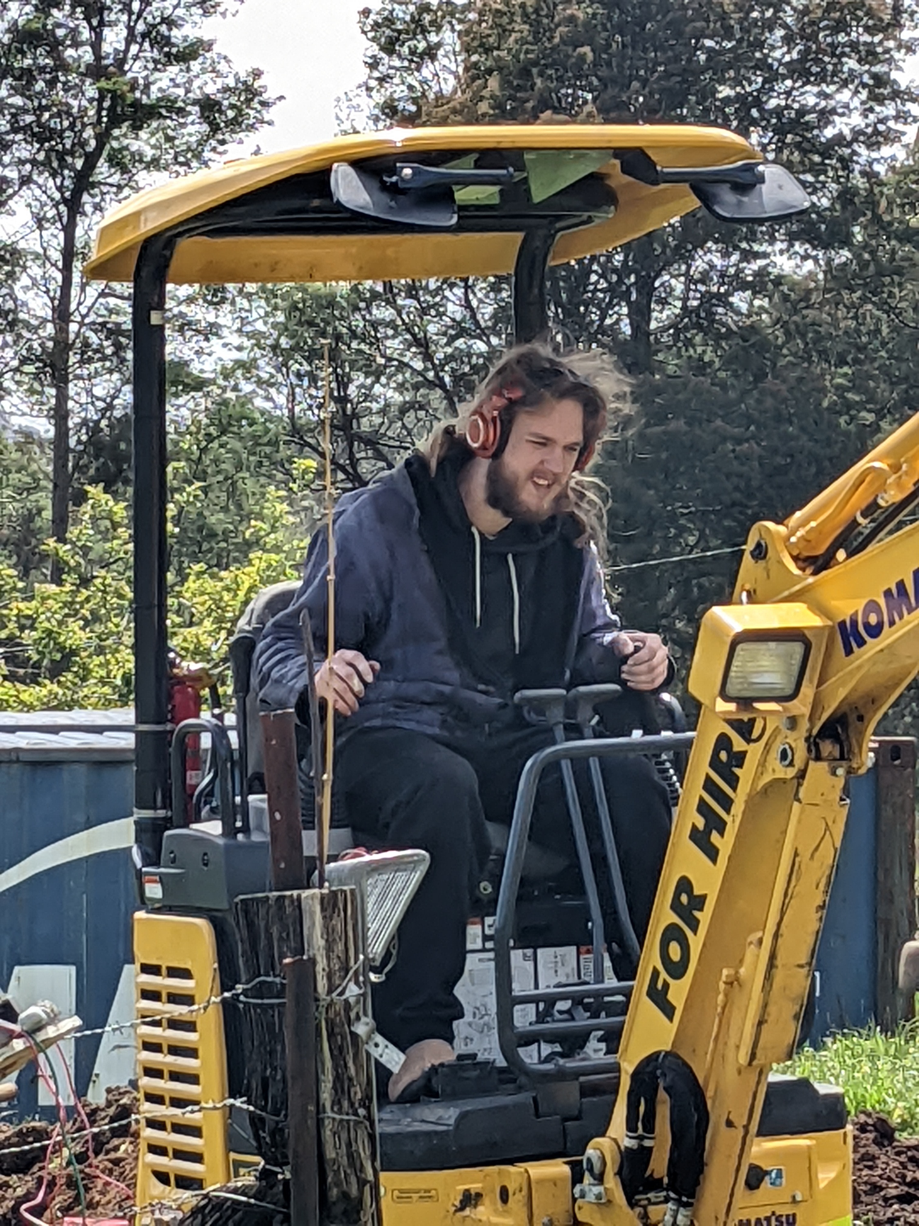 Cal on the excavator