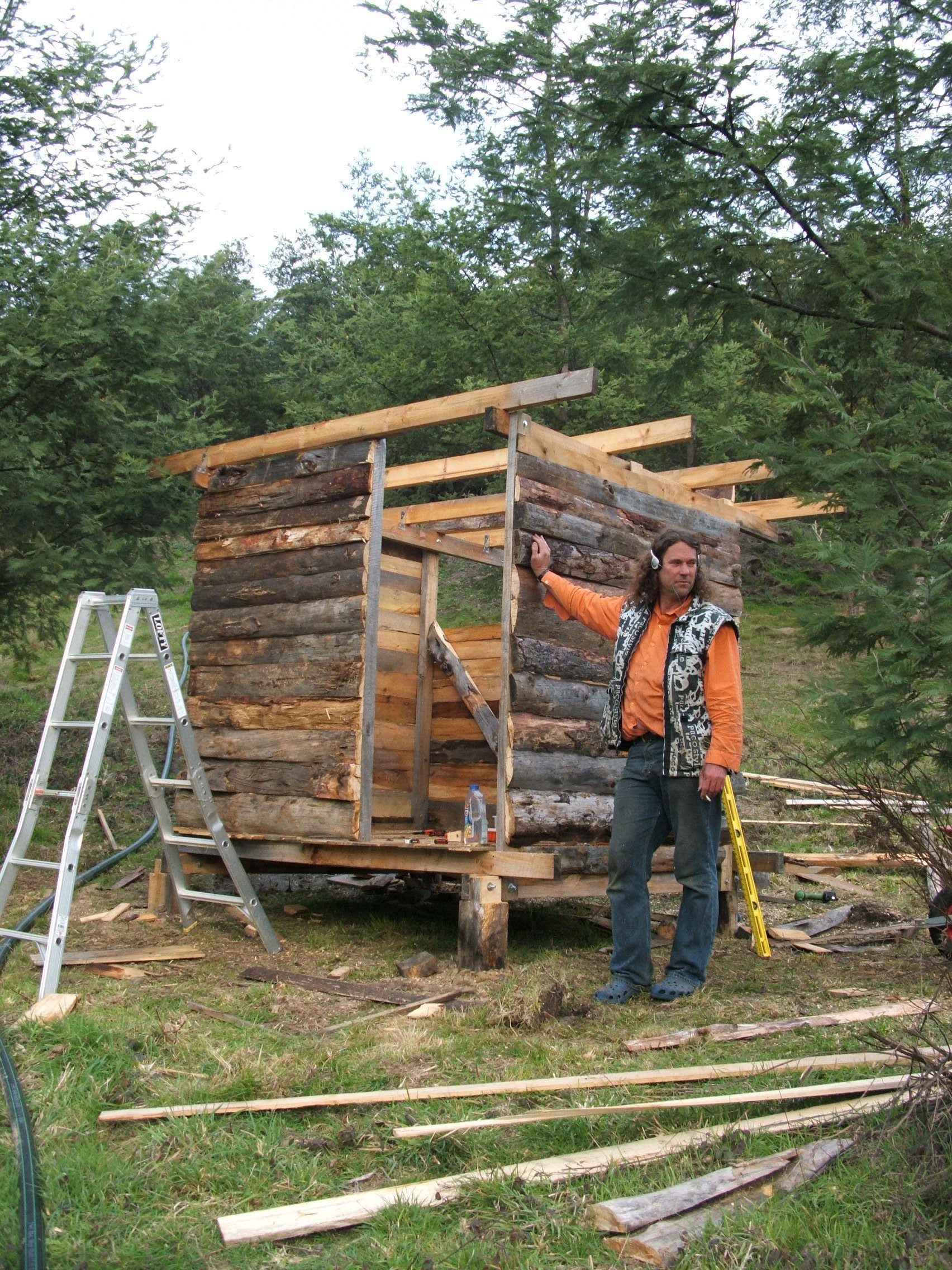 The goat house was built from flitches, the offcuts from a sawmiller at the end of our road which would normally be burnt